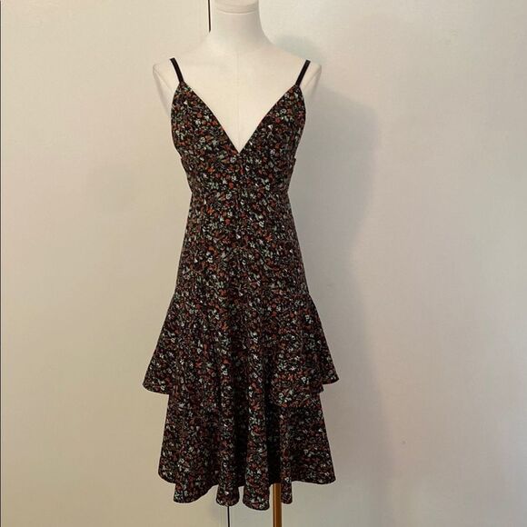Irene de Nouvelle Black Floral Layered Midi Dress Size Small - Picture 2 of 13
